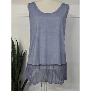 SCANDAL Made In Italy Sleeveless Boho Blue Cotton Ruffle Paillettes Top Medium